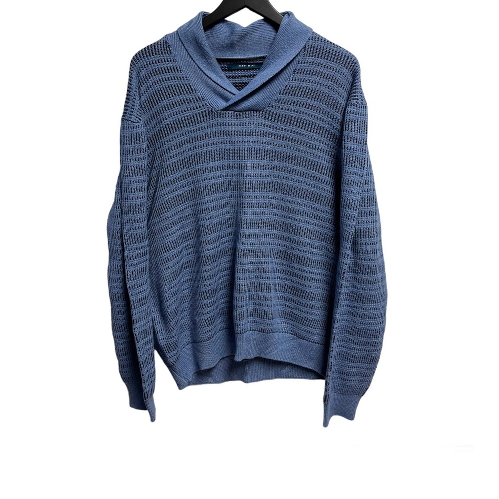 Perry Ellis Sweater Men’s Size XXL Shawl Collar Navy Blue Fall Winter Holiday